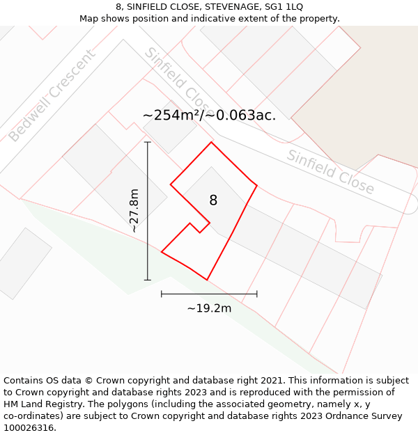 8, SINFIELD CLOSE, STEVENAGE, SG1 1LQ: Plot and title map