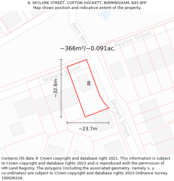 8, SKYLARK STREET, COFTON HACKETT, BIRMINGHAM, B45 8FP: Plot and title map