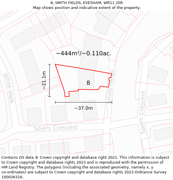 8, SMITH FIELDS, EVESHAM, WR11 2SR: Plot and title map