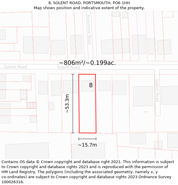 8, SOLENT ROAD, PORTSMOUTH, PO6 1HH: Plot and title map