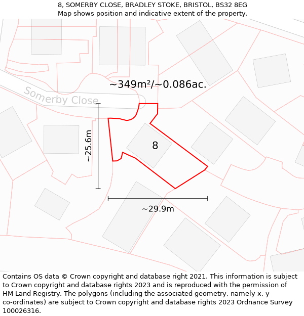 8, SOMERBY CLOSE, BRADLEY STOKE, BRISTOL, BS32 8EG: Plot and title map