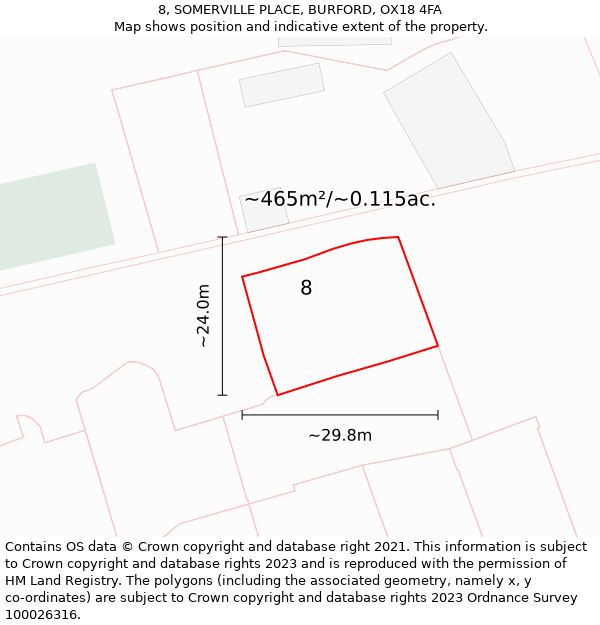 8, SOMERVILLE PLACE, BURFORD, OX18 4FA: Plot and title map