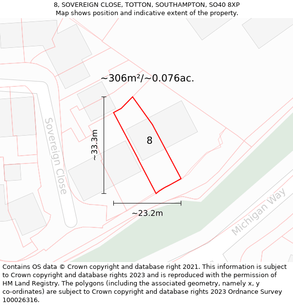 8, SOVEREIGN CLOSE, TOTTON, SOUTHAMPTON, SO40 8XP: Plot and title map