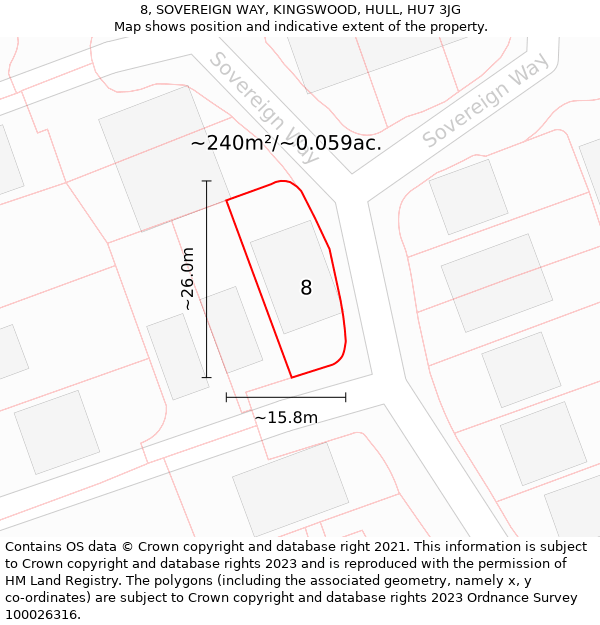 8, SOVEREIGN WAY, KINGSWOOD, HULL, HU7 3JG: Plot and title map