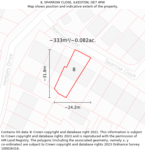 8, SPARROW CLOSE, ILKESTON, DE7 4PW: Plot and title map