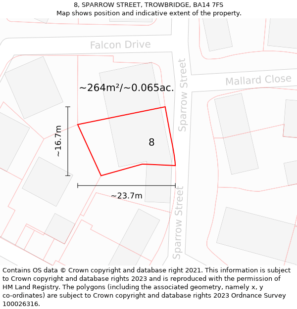 8, SPARROW STREET, TROWBRIDGE, BA14 7FS: Plot and title map