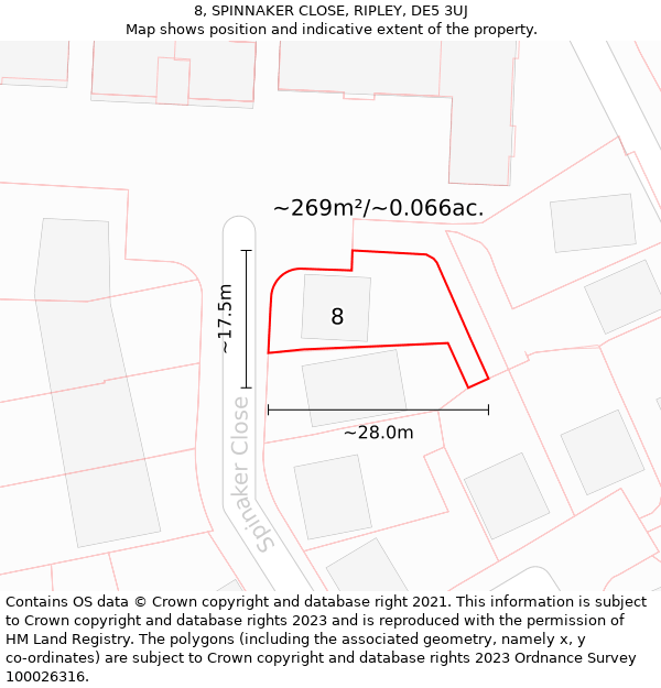 8, SPINNAKER CLOSE, RIPLEY, DE5 3UJ: Plot and title map