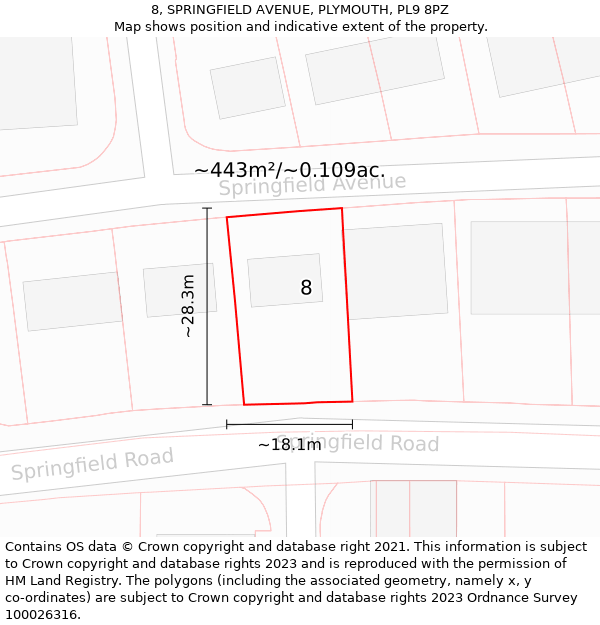 8, SPRINGFIELD AVENUE, PLYMOUTH, PL9 8PZ: Plot and title map