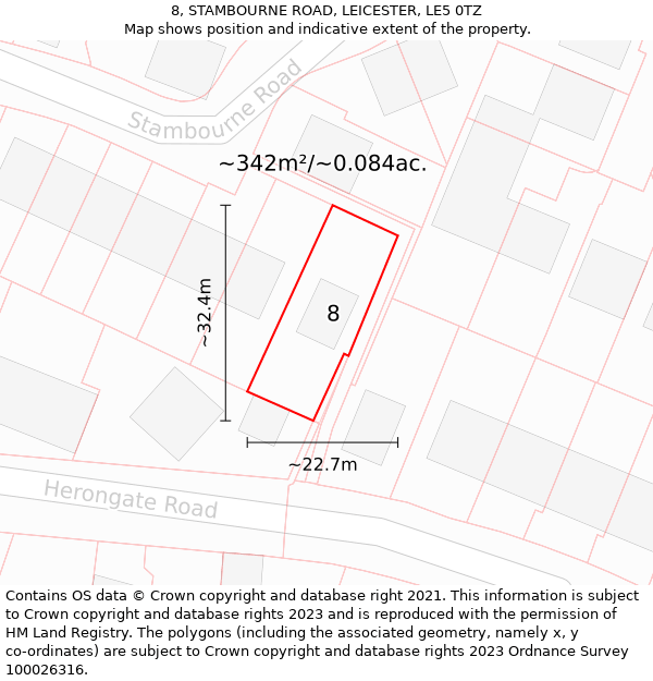 8, STAMBOURNE ROAD, LEICESTER, LE5 0TZ: Plot and title map