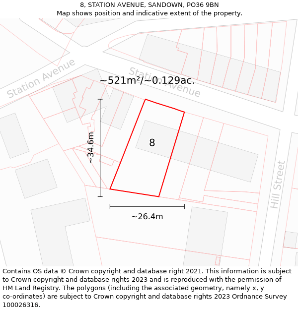 8, STATION AVENUE, SANDOWN, PO36 9BN: Plot and title map