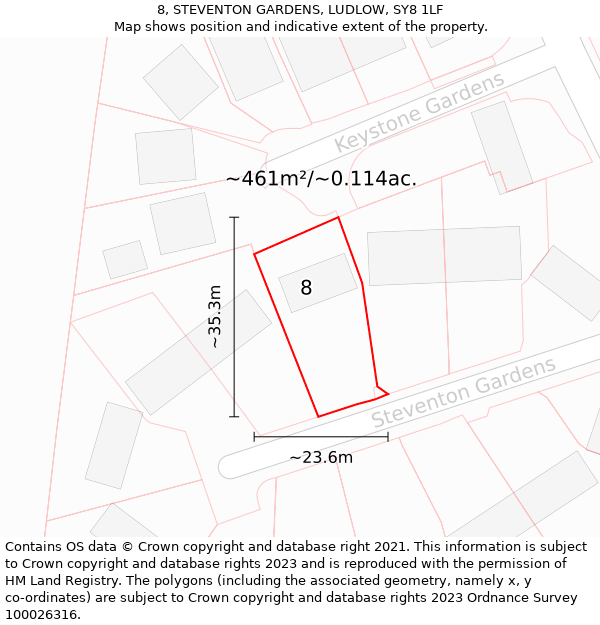 8, STEVENTON GARDENS, LUDLOW, SY8 1LF: Plot and title map