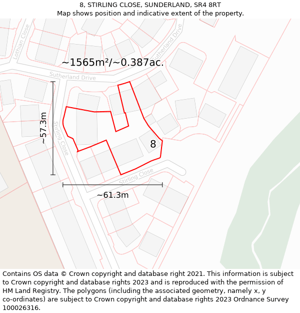 8, STIRLING CLOSE, SUNDERLAND, SR4 8RT: Plot and title map