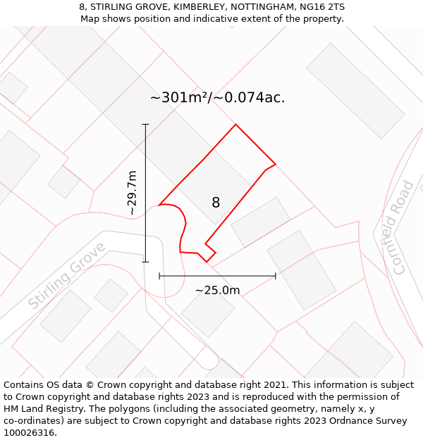 8, STIRLING GROVE, KIMBERLEY, NOTTINGHAM, NG16 2TS: Plot and title map