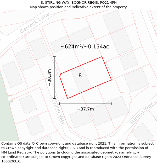 8, STIRLING WAY, BOGNOR REGIS, PO21 4PN: Plot and title map