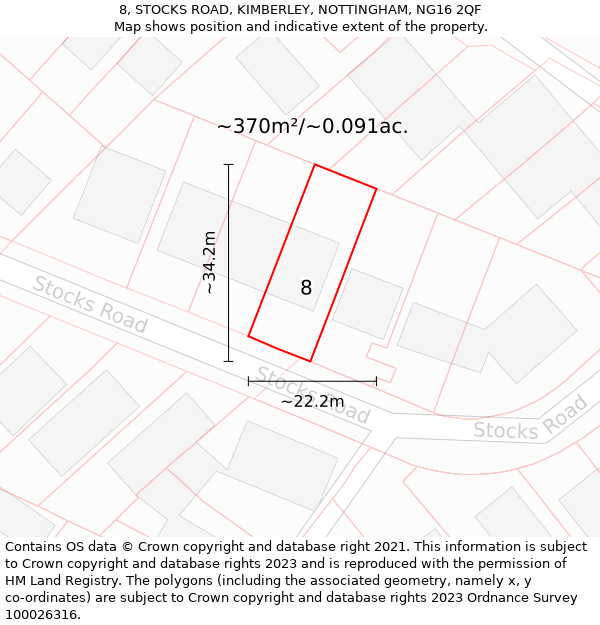 8, STOCKS ROAD, KIMBERLEY, NOTTINGHAM, NG16 2QF: Plot and title map