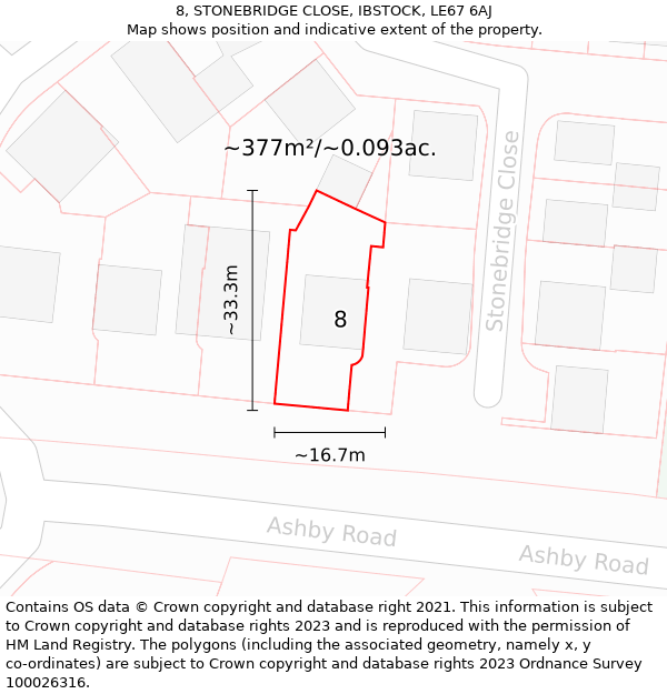 8, STONEBRIDGE CLOSE, IBSTOCK, LE67 6AJ: Plot and title map