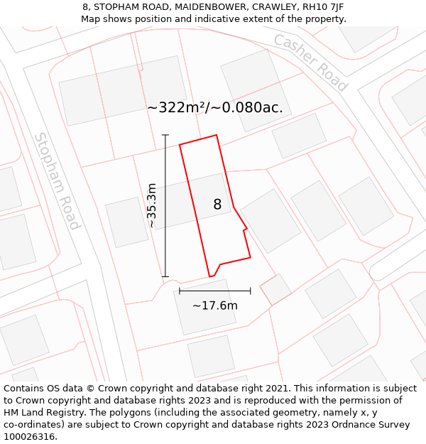 8, STOPHAM ROAD, MAIDENBOWER, CRAWLEY, RH10 7JF: Plot and title map