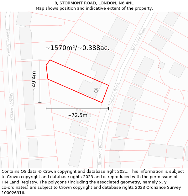 8, STORMONT ROAD, LONDON, N6 4NL: Plot and title map