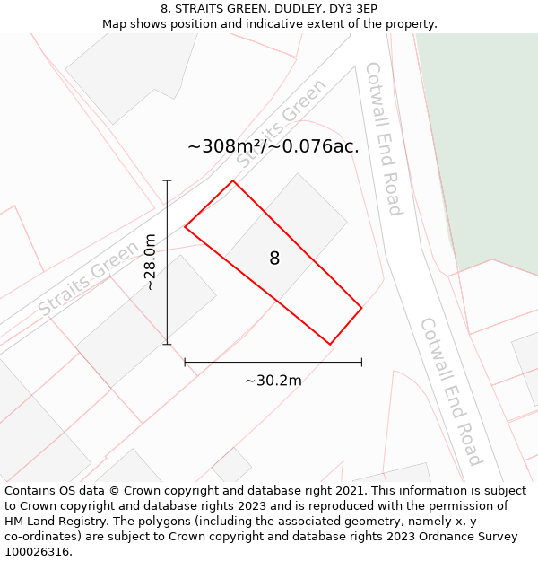 8, STRAITS GREEN, DUDLEY, DY3 3EP: Plot and title map