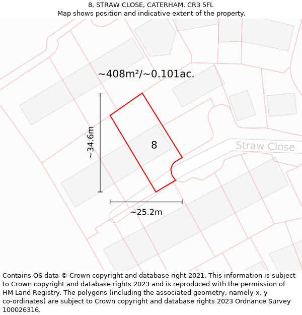 8, STRAW CLOSE, CATERHAM, CR3 5FL: Plot and title map