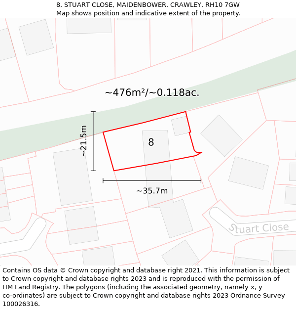 8, STUART CLOSE, MAIDENBOWER, CRAWLEY, RH10 7GW: Plot and title map