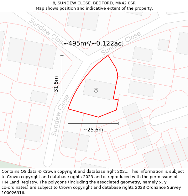 8, SUNDEW CLOSE, BEDFORD, MK42 0SR: Plot and title map