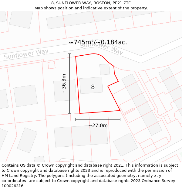 8, SUNFLOWER WAY, BOSTON, PE21 7TE: Plot and title map