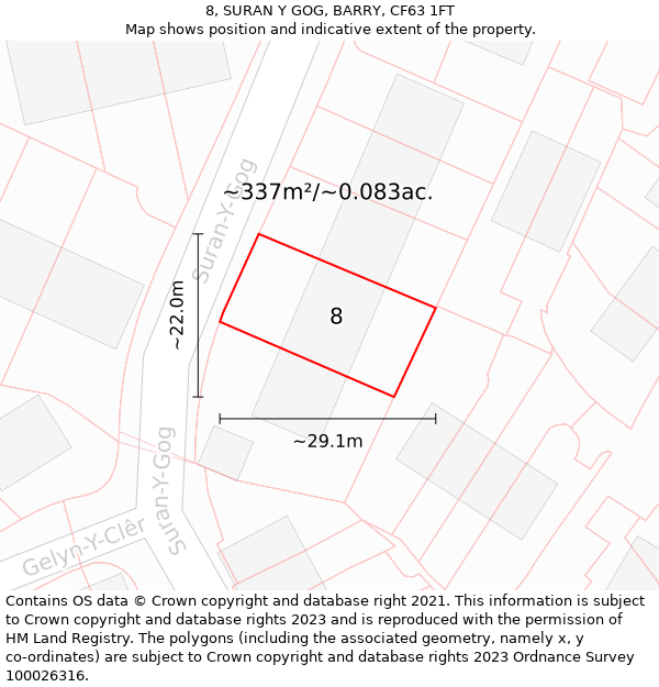 8, SURAN Y GOG, BARRY, CF63 1FT: Plot and title map