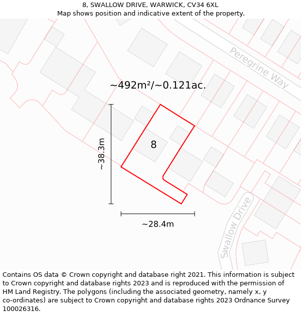 8, SWALLOW DRIVE, WARWICK, CV34 6XL: Plot and title map