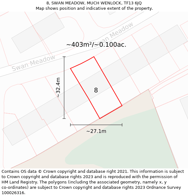 8, SWAN MEADOW, MUCH WENLOCK, TF13 6JQ: Plot and title map