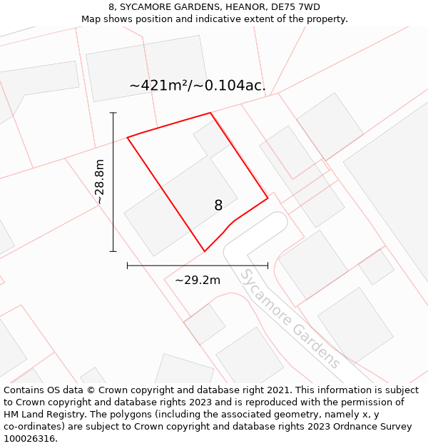 8, SYCAMORE GARDENS, HEANOR, DE75 7WD: Plot and title map