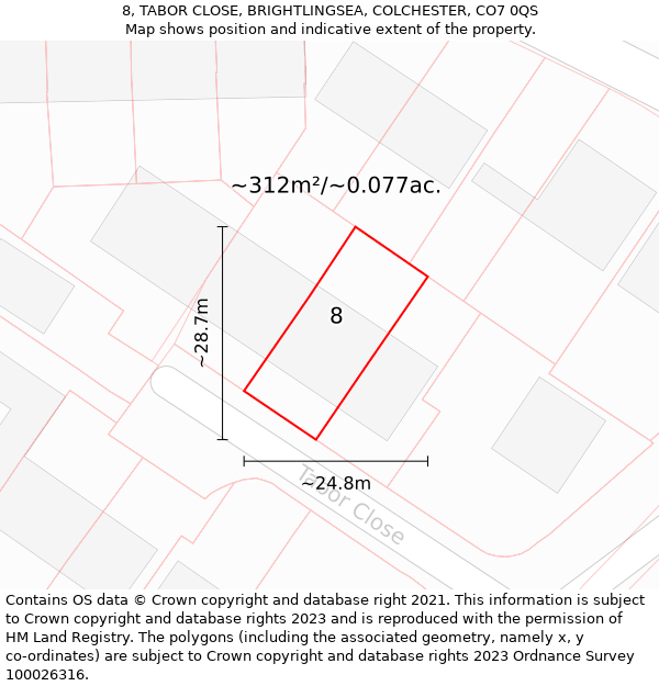 8, TABOR CLOSE, BRIGHTLINGSEA, COLCHESTER, CO7 0QS: Plot and title map