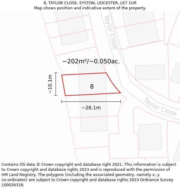 8, TAYLOR CLOSE, SYSTON, LEICESTER, LE7 1UR: Plot and title map