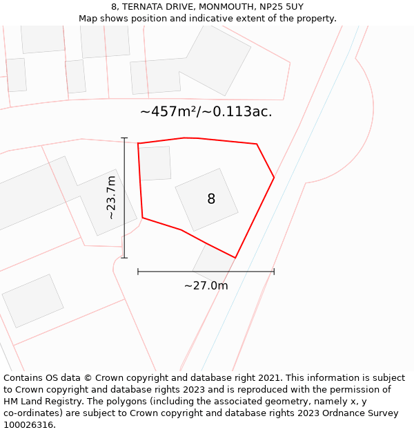 8, TERNATA DRIVE, MONMOUTH, NP25 5UY: Plot and title map