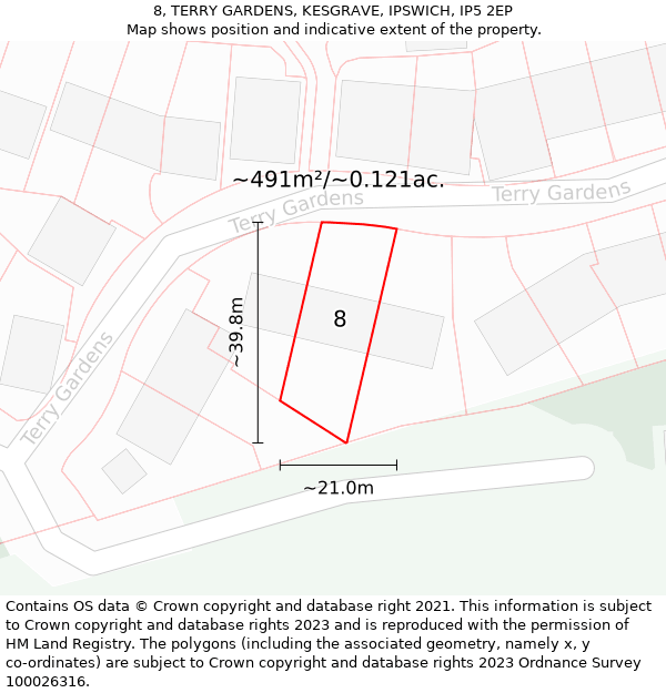 8, TERRY GARDENS, KESGRAVE, IPSWICH, IP5 2EP: Plot and title map