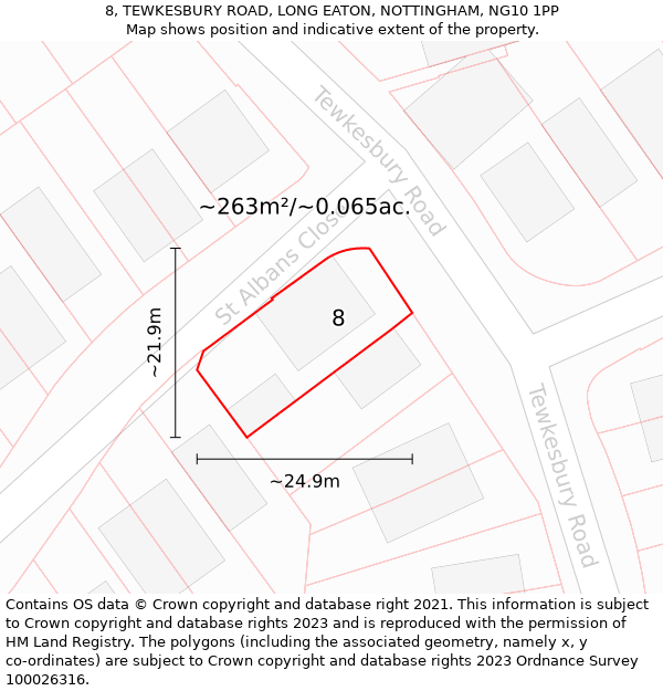 8, TEWKESBURY ROAD, LONG EATON, NOTTINGHAM, NG10 1PP: Plot and title map