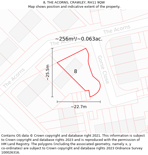 8, THE ACORNS, CRAWLEY, RH11 9QW: Plot and title map