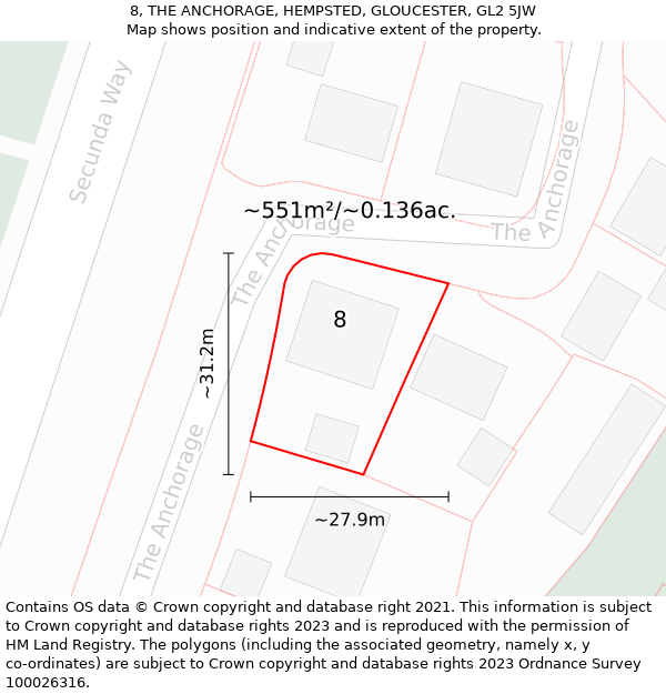 8, THE ANCHORAGE, HEMPSTED, GLOUCESTER, GL2 5JW: Plot and title map