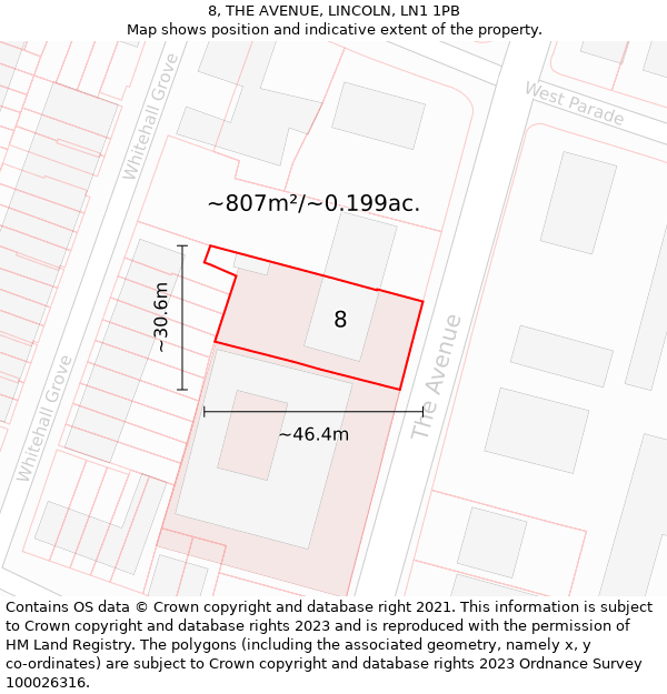 8, THE AVENUE, LINCOLN, LN1 1PB: Plot and title map