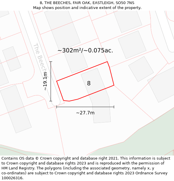 8, THE BEECHES, FAIR OAK, EASTLEIGH, SO50 7NS: Plot and title map