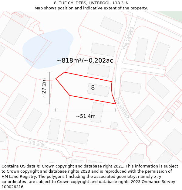 8, THE CALDERS, LIVERPOOL, L18 3LN: Plot and title map