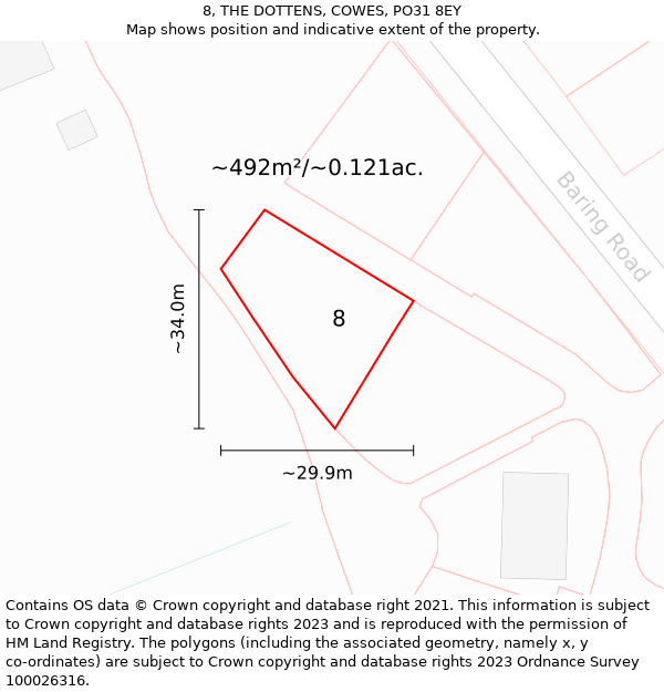 8, THE DOTTENS, COWES, PO31 8EY: Plot and title map