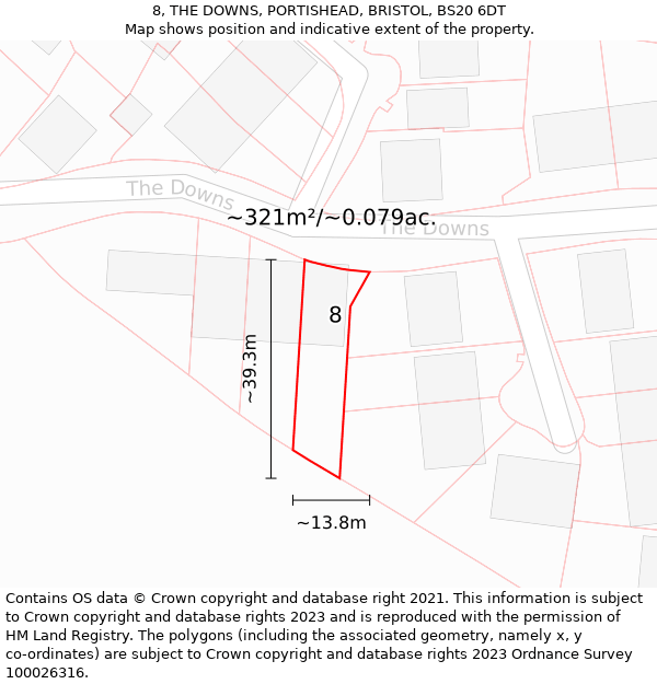 8, THE DOWNS, PORTISHEAD, BRISTOL, BS20 6DT: Plot and title map