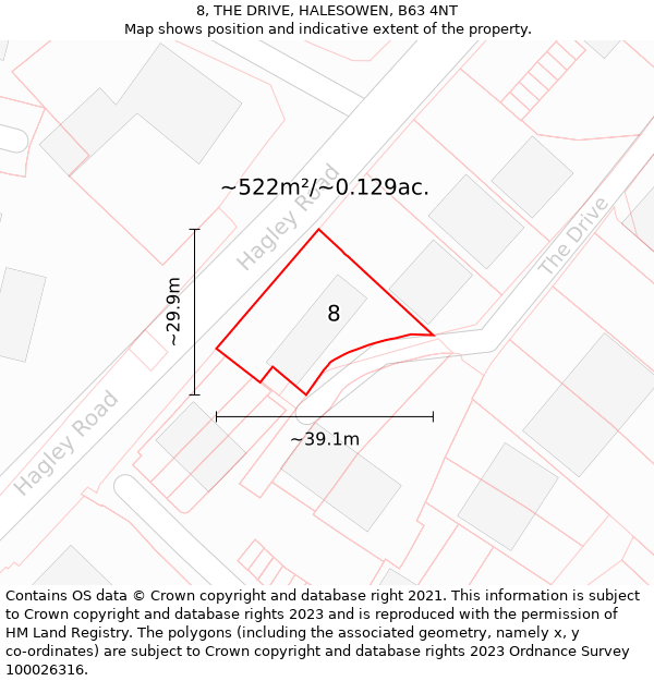 8, THE DRIVE, HALESOWEN, B63 4NT: Plot and title map