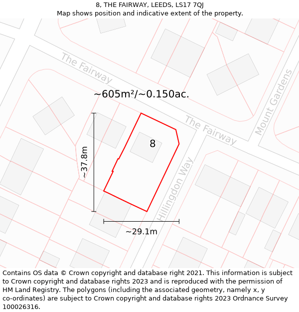 8, THE FAIRWAY, LEEDS, LS17 7QJ: Plot and title map