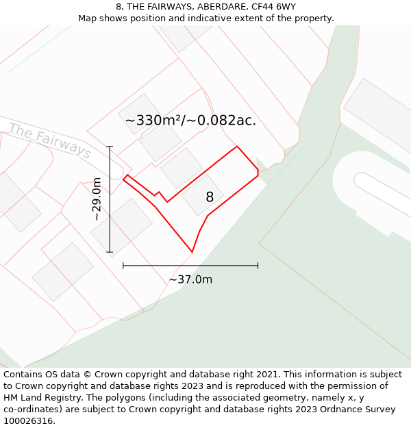 8, THE FAIRWAYS, ABERDARE, CF44 6WY: Plot and title map