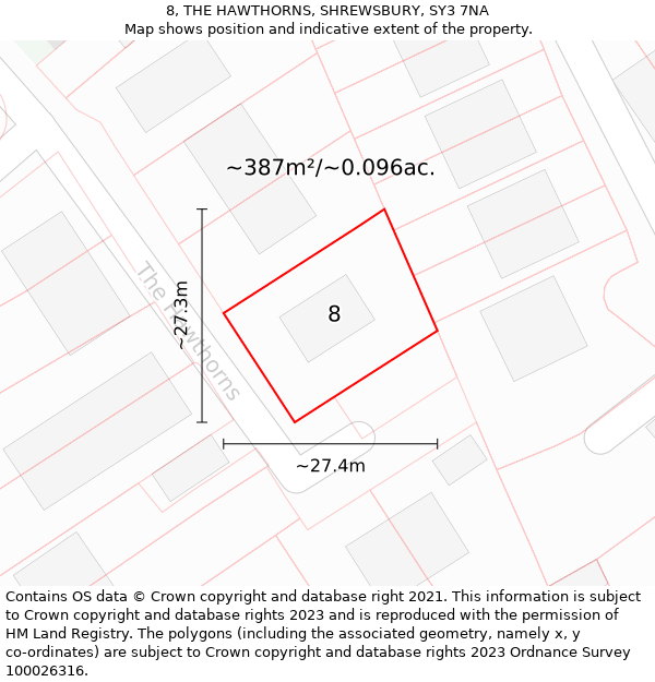 8, THE HAWTHORNS, SHREWSBURY, SY3 7NA: Plot and title map