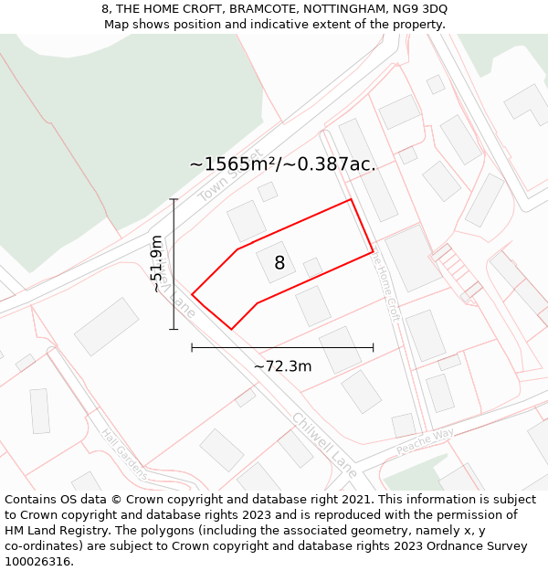 8, THE HOME CROFT, BRAMCOTE, NOTTINGHAM, NG9 3DQ: Plot and title map