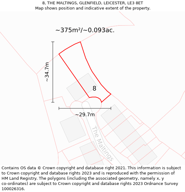 8, THE MALTINGS, GLENFIELD, LEICESTER, LE3 8ET: Plot and title map