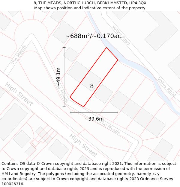 8, THE MEADS, NORTHCHURCH, BERKHAMSTED, HP4 3QX: Plot and title map